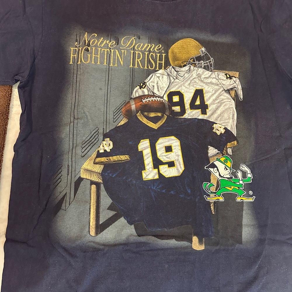 Vintage Notre Dame Fighting Irish Football Tee Nutmeg Mills USA L 1990s